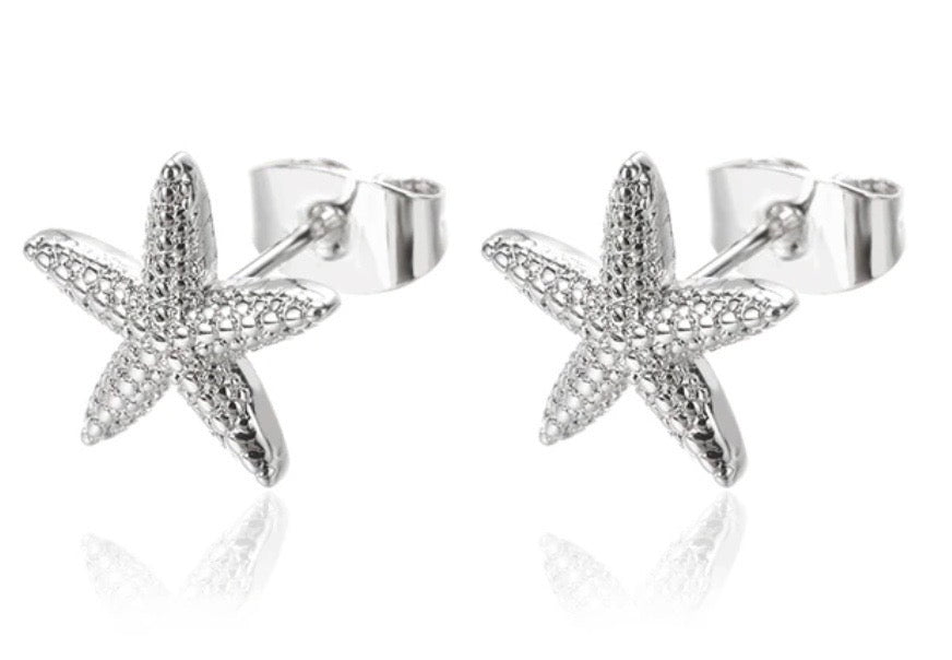 Silver Starfish Studs