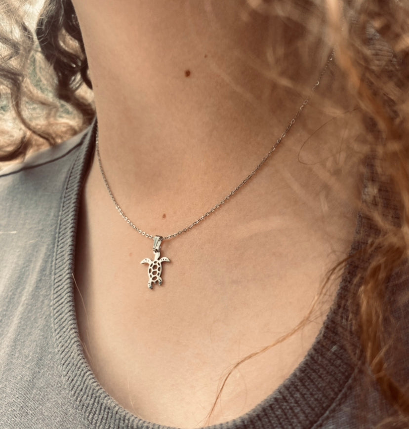 Silver + Chain Turtle Necklace