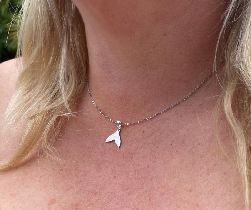Silver + Chain Whale Tail Necklace