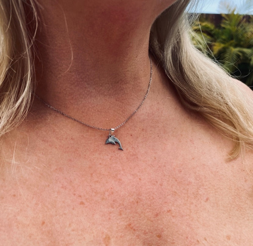 Silver + Chain Dolphin Necklace